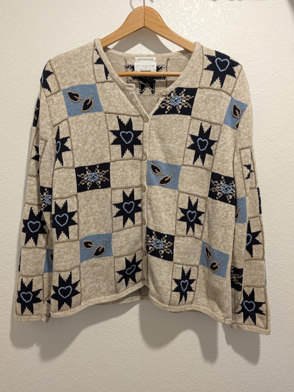 Christopher & Banks Vintage Hand Embroidered Patchwork Cardigan Sweater Women's